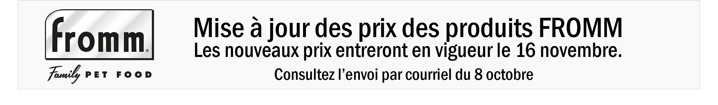Bandeau pour changement de prix Fromm